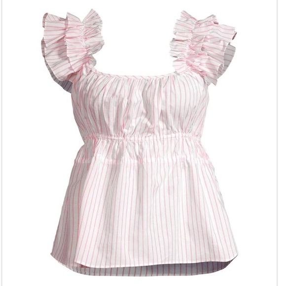 NWT HARSHMAN Alize Flutter Sleeve Top in White/Rose Pink Stripes. MSRP $225 - Picture 1 of 9